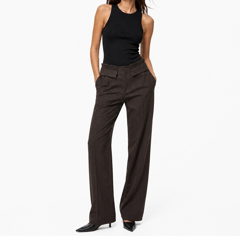 NWT Zara Pinstripe Trousers Deconstructed Raw Waist Office Siren Dark Academia S